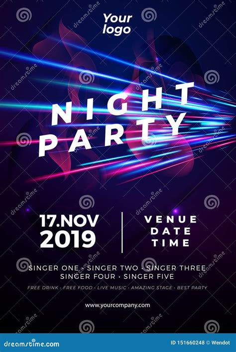 Poster Night Party Template Background Glow Light Patterns. Vector. Stock Vector - Illustration ...