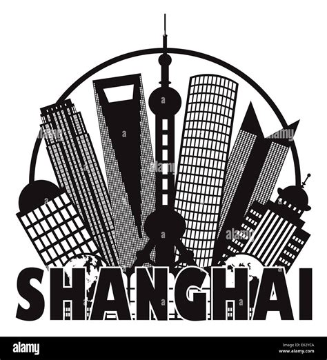 Shanghai China City Skyline Outline Silhouette in Circle Black Isolated ...