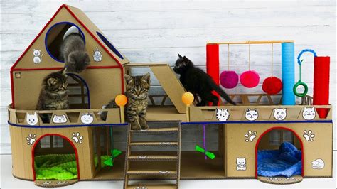 DIY Creative Cat House for Four Adorable Kittens - YouTube