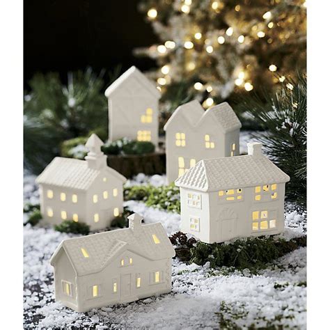 Matte White Ceramic Houses | Crate and Barrel | Christmas decorations ...