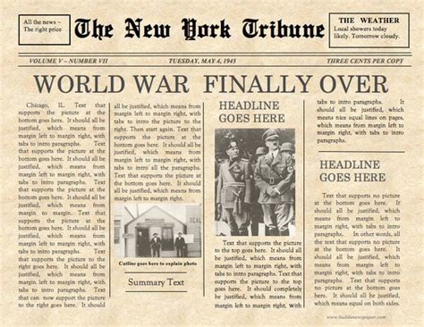 Vintage Front Page Newspaper Template Instant Download for