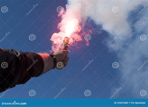 Red Hand Flare, Distress Signal Stock Photo - Image of horizontal ...