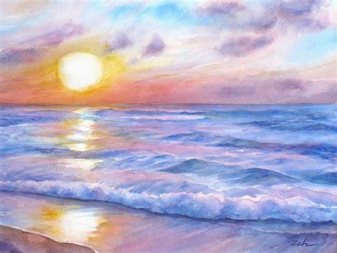 Sunset Beach Hawaii Seascape Painting by Janet Zeh - Pixels