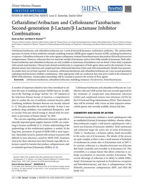 (PDF) Ceftazidime/Avibactam and Ceftolozane/Tazobactam: "Second ...