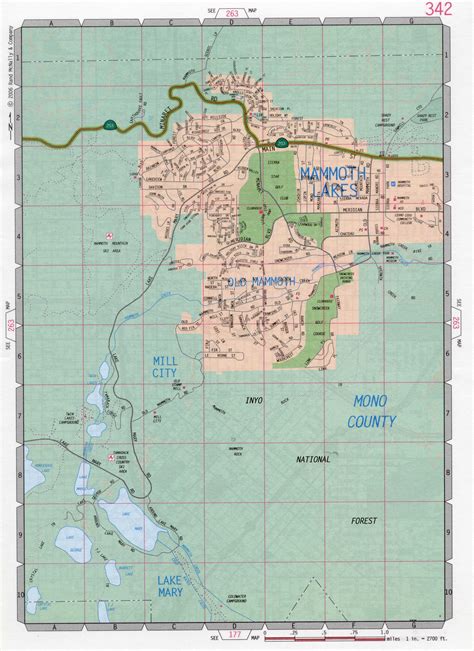 Map of Mammoth Lakes city, California. Free large detailed road map