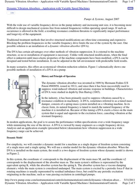 Dynamic Vibration Absorbers | Resonance | Applied And Interdisciplinary Physics