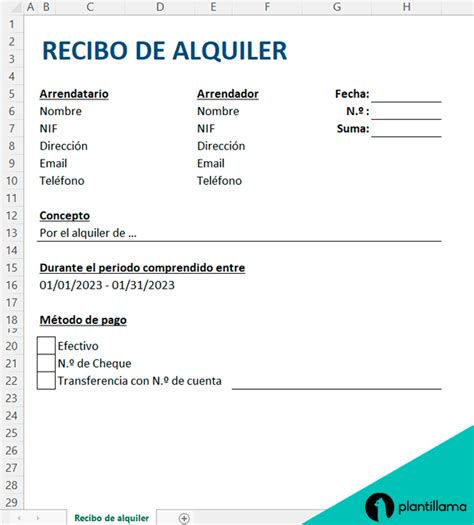 RECIBO DE ALQUILER Descarga en Excel [GRATIS]