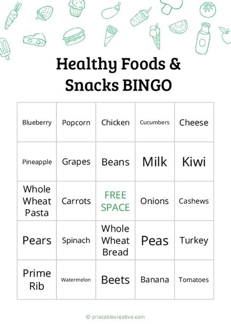 Healthy Foods & Snacks Bingo