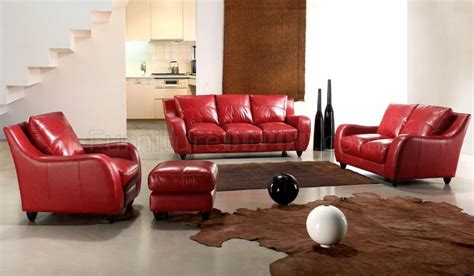 Red Full Italian Leather Modern 3Pc Living Room Set