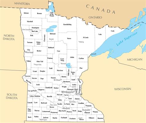 Large administrative map of Minnesota state | Minnesota state | USA | Maps of the USA | Maps ...