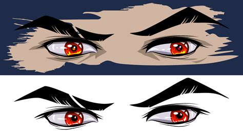 Furious look of a man in manga and anime style. Red eyes warrior in ...