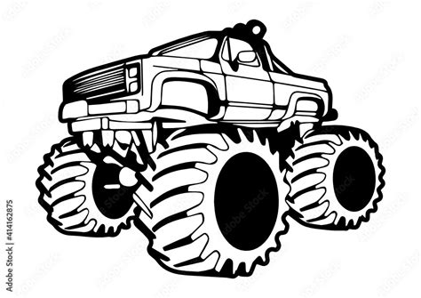 black and white monster truck drawing Stock Vector | Adobe Stock