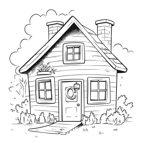 House Coloring Page Free Outline Sketch Drawing Vector, House Drawing ...