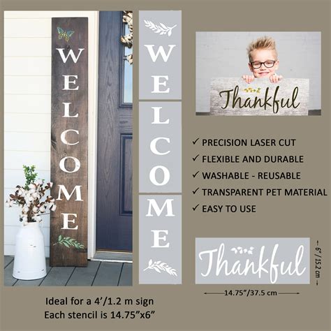 Large Welcome Stencils for Painting on Wood Reusable - Vertical Welcome Sign for Front Door ...