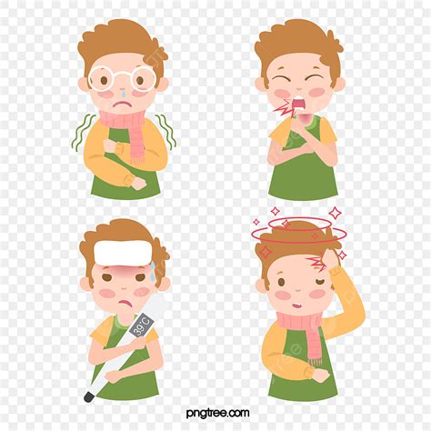 Flu Cough Fever Vector PNG Images, Children Cold Fever Cough Flu Symptoms Character Illustration ...