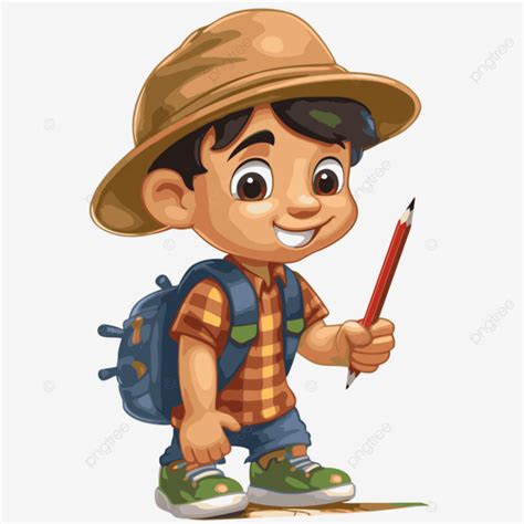 Bing Free Vector, Sticker Clipart Cartoon Boy In Hat And Shirt Holding A Pencil, Sticker ...