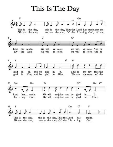 Free Lead Sheet – This Is The Day | Christian song lyrics, Hymn sheet music, Sunday school songs