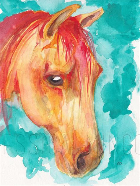 Orange Horse Watercolor Horse Wild Pony Painting Wild Horse - Etsy