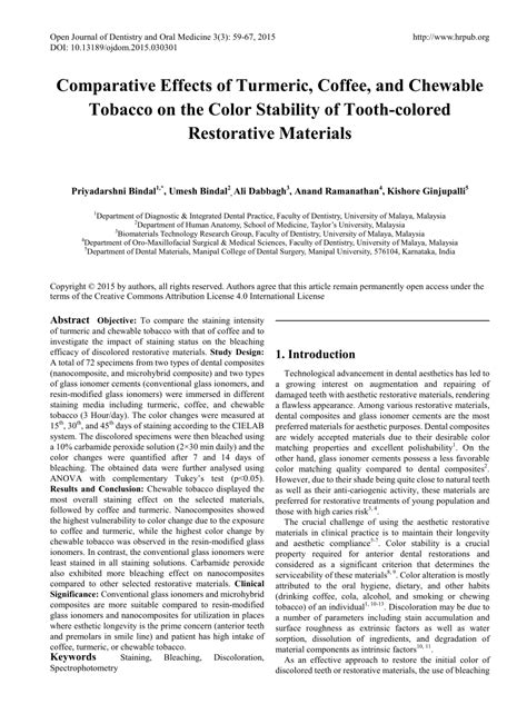 (PDF) Comparative Effects of Turmeric, Coffee, and Chewable Tobacco on ...