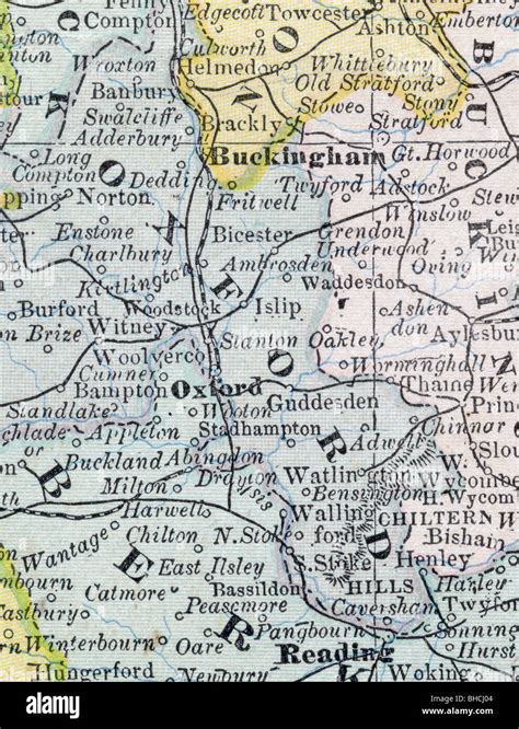 Original old map of Oxford County from 1884 geography textbook Stock Photo - Alamy