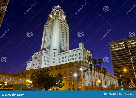 Los Angeles City Hall at Nightime Stock Photo - Image of horizontal ...