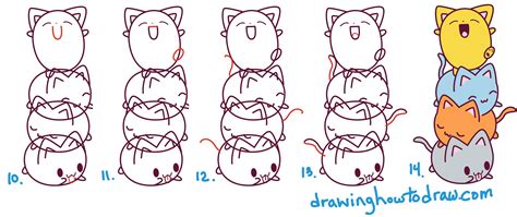 How to Draw Cute Kawaii Cats Stacked on Top of Each Other - Easy Step ...