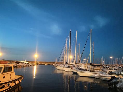 Premium Photo | Sailboats in marina at night