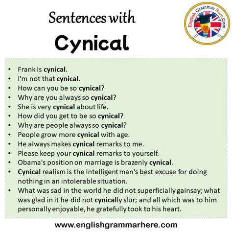 Sentences with Cynical, Cynical in a Sentence in English, Sentences For Cynical - English ...