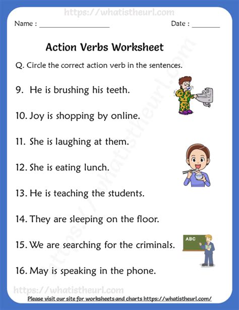 Action Verbs Worksheets for Grade 1 | Action verbs worksheet, Verb worksheets, 1st grade worksheets