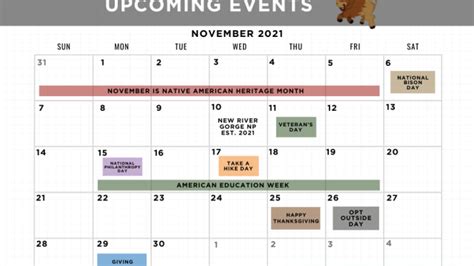 November 2021 Calendar of Events - National Park Trust