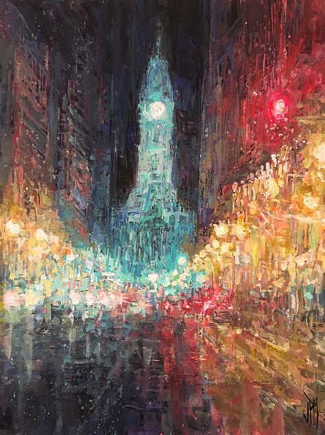 Broad Street night lights, acrylic painting : r/philadelphia