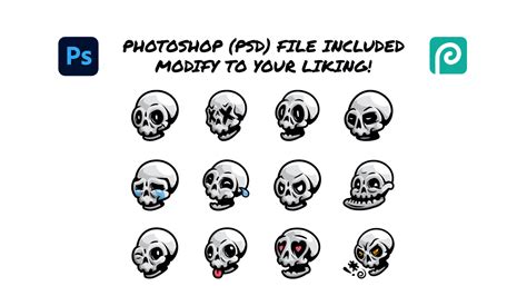 Skull Emotes - 12 emotes, 3 default colors and Photoshop files included