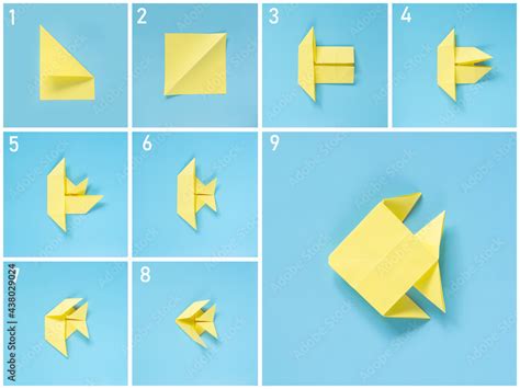 Step By Step Instructions How To Make An Origami A Fish Stock Vector By ...