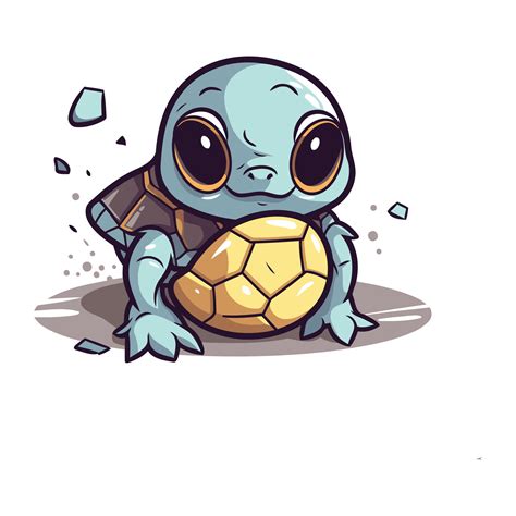 Cute cartoon baby turtle with a soccer ball. Vector illustration ...