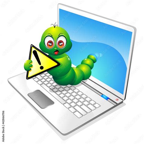 Vetor de Verme Computer infetto-Warning Computer virus Worm-Cartoon do ...