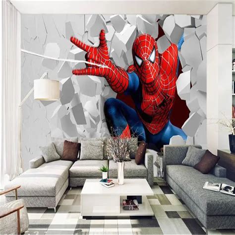 photo wallpaper 3d painting cartoon child living room bedroom backdrop dynamic Spider man large ...