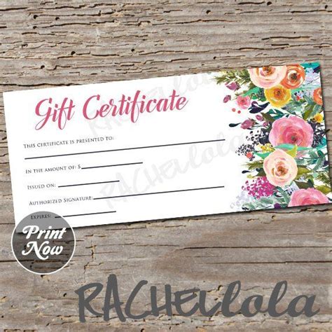 Printable Floral Gift Certificate template, Photography session vouc… | Gift certificate ...