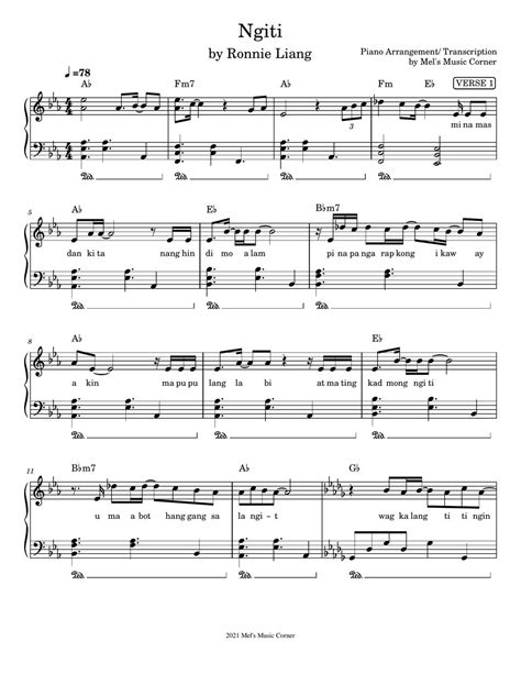 Ronnie LIang - Ngiti (piano sheet music) Sheets by Mel's Music Corner