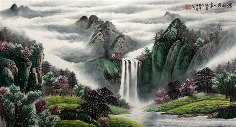 Chinese Mountain / Valley Waterfall Landscape Painting