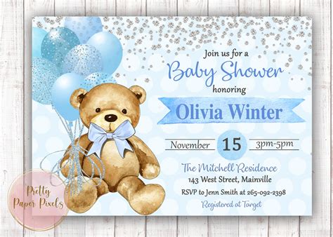 Teddy Bear Baby Shower Invitation Boy Baby Boy Baby Shower - Etsy Canada