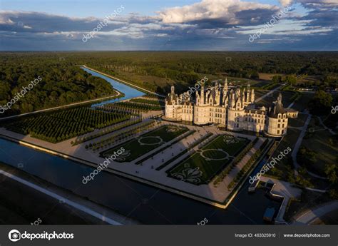 Aerial View Castle Chambord Its New French Gardens Sunset – Stock ...