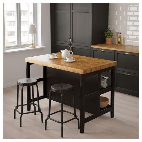 VADHOLMA Kitchen island - black, oak - IKEA | Ikea kitchen island, Modern kitchen island ...