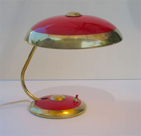 Mid Century Red Lacquer German Table Lamp with Brass Trim | Table lamp, German table, Lamp