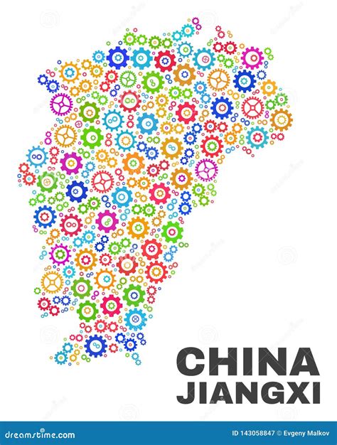 Mosaic Jiangxi Province Map of Gear Items Stock Vector - Illustration ...