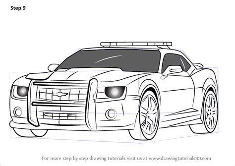 Learn How to Draw Chevrolet Camaro Cop Car (Police) Step by Step : Drawing Tutorials