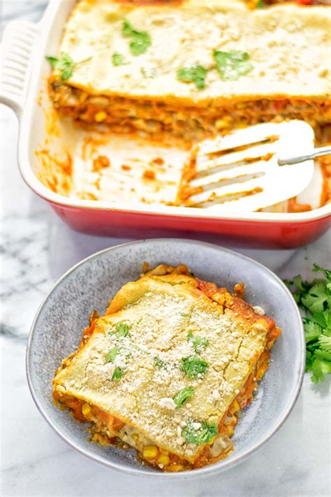 Enchilada Lasagna (vegan, gluten free) - Contentedness Cooking