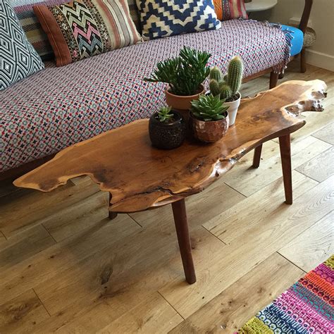 Mid Century Walnut Live Edge Coffee Table – Mustard Vintage