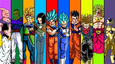 the dragon ball characters are all lined up in front of each other with ...