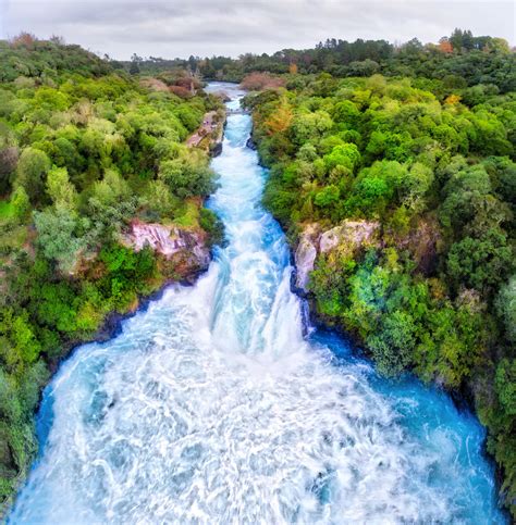 This is Huka Falls, taken from a drone. I was staying at the Huka Lodge ...