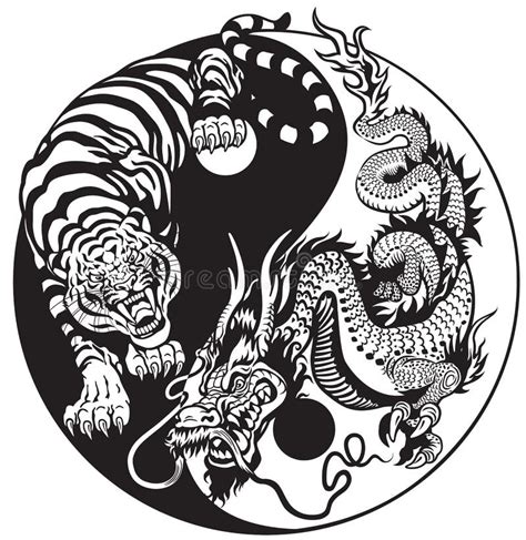 Yin yang dragon and tiger stock vector. Illustration of tattoo - 80383509